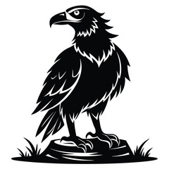monochromatic crow eagle silhouette line art vector illustration with a white background
