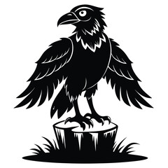 Fototapeta premium monochromatic crow eagle silhouette line art vector illustration with a white background