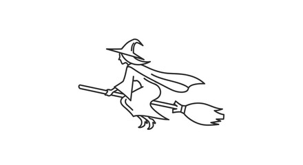 Witch Flying on a Broomstick Halloween Icon on Isolated White Background