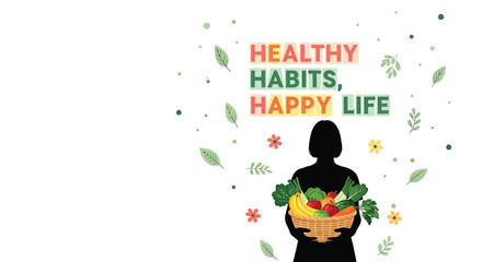 Fototapeta premium Healthy habits icon set. Includes healthy lifestyle, wellness, fitness, nutrition, and self-care symbols. Created in colorful flat style with green, orange, and red palette