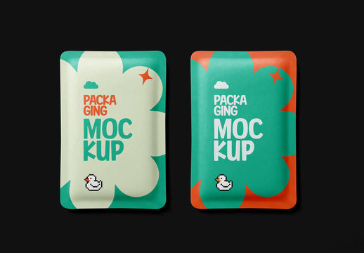 Two Sachet Packaging Color Variations Mockup with Editable Background