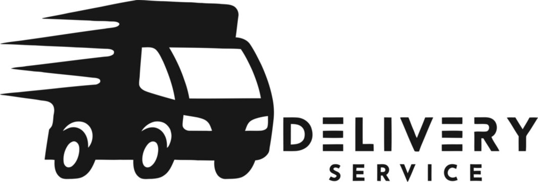 Delivery service logo with a truck and text on white background