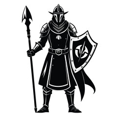 Fototapeta premium medieval knight silhouette line art vector illustration with a white background