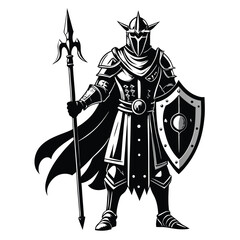 Obraz premium medieval knight silhouette line art vector illustration with a white background