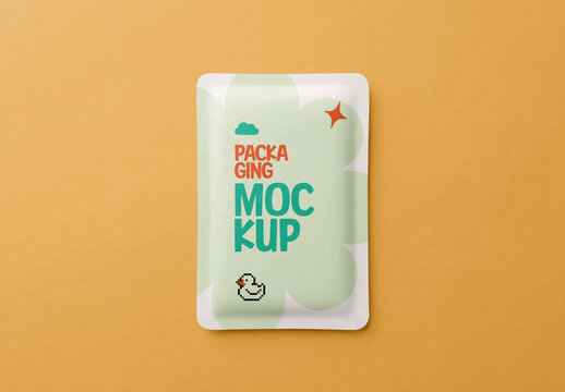 Flat Lay of Small Sachet Packaging Mockup with Editable Background