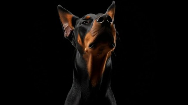 Doberman Pinscher Portrait on Black Background