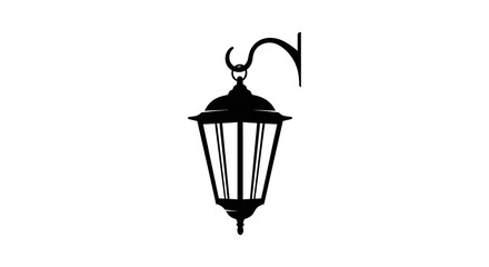 Black silhouette of a vintage wall mounted outdoor lantern on a white background