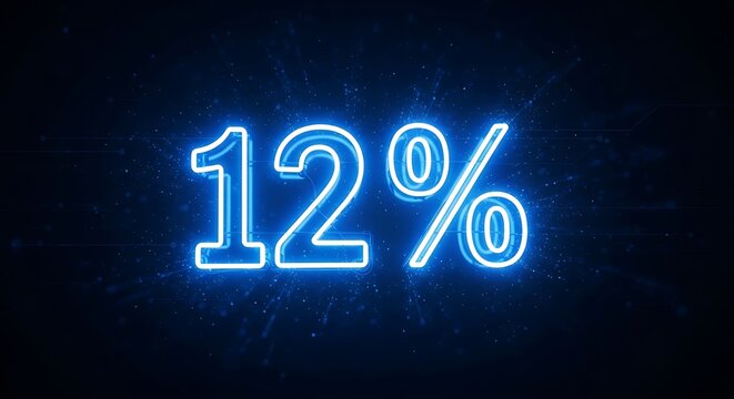 Neon 12 Percent Sign on Dark Background.