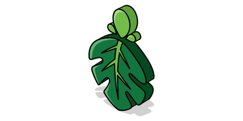 A stylized illustration of a green leaf standing upright on a flat surface © fahim