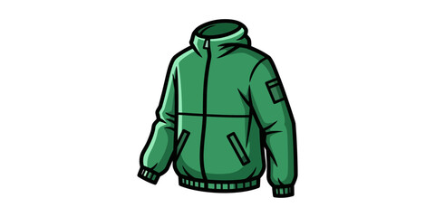 A green zip-up jacket with front pockets and a hood designed for casual wear. © fahim