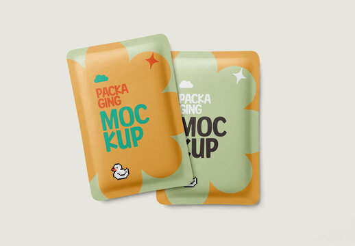 Two Overlapping Sachet Packaging Mockup with Editable Background