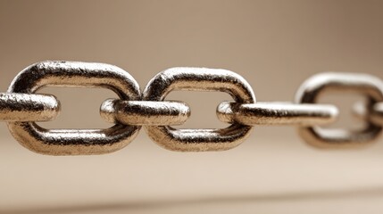 Fototapeta premium Close-up of metallic chain links on warm beige background with soft lighting