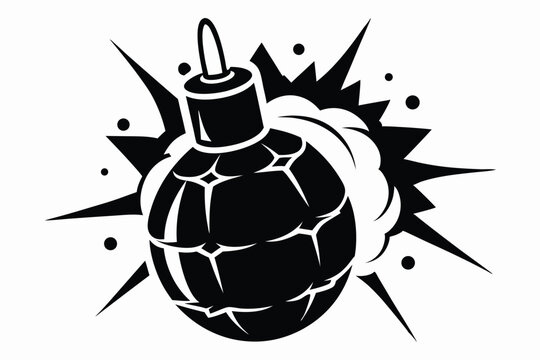 grenade explosion silhouette line art vector illustration with a white background