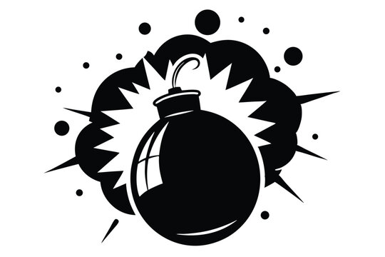 grenade explosion silhouette line art vector illustration with a white background