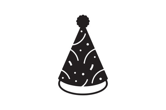 Festive Party Hat Silhouette Icon , Celebration Cone with Pom-Pom