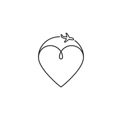 Fototapeta premium Continuous Line Drawing of Heart with Airplane Flying Around, Love for Travel Concept on Isolated White Background