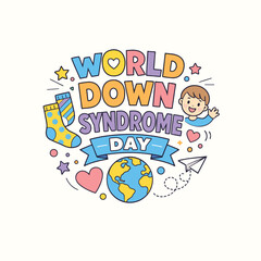 A colorful illustration celebrating world down syndrome day with a child and global imagery high-quality