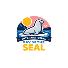 Illustration promoting international day of the seal featuring a seal sun and arctic landscape high-quality