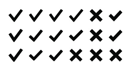 Arrangement of check marks and crosses in a grid silhouette