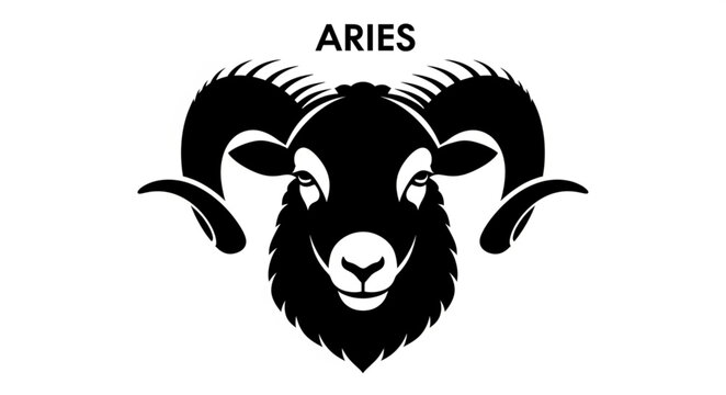 Aries zodiac sign symbol black silhouette of a ram head.