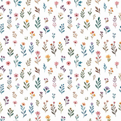 Delicate Wildflowers Dancing Across a Soft White Background in Gentle Spring Harmony