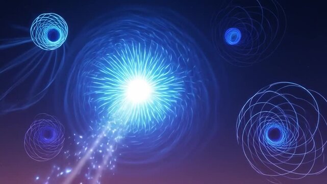 Vibrant blue light beam accelerating through dynamic swirling patterns