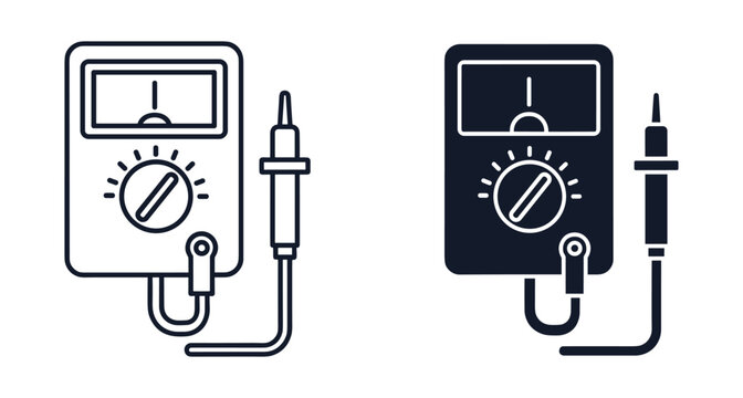 Professional vector icons of an analog multimeter device used for measuring voltage and current