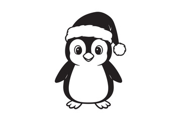 Fototapeta premium Cute Cartoon Penguin Illustration Wearing Santa Hat