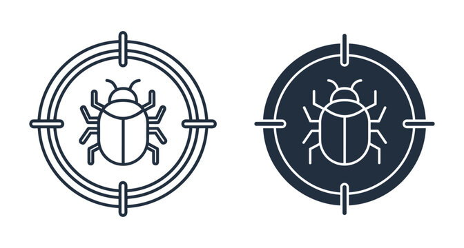Vector illustration of a beetle inside a target symbol representing software bug detection