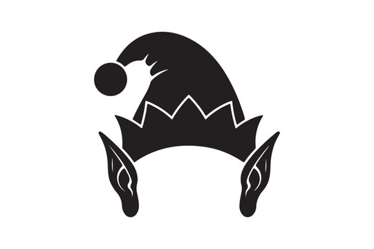 &ldquo;Black Silhouette Elf Hat with Pointed Ears Illustration