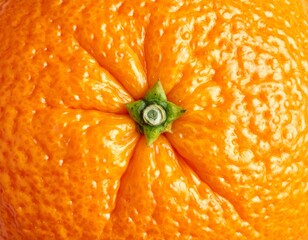 Close Up of Tangerine Fruit Skin and Green Stem on White Background