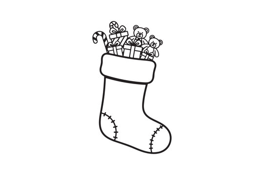Christmas Stocking Illustration Filled with Gifts and Toys