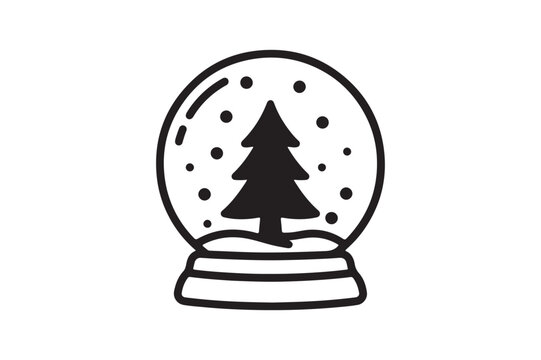 Black and White Snow Globe Illustration with Christmas Tree