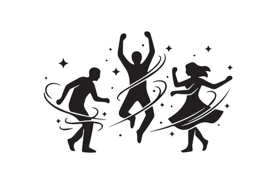 &ldquo;Dynamic Dancing Silhouettes, Black and White Celebration Illustration