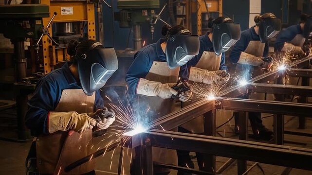 Welding Class Students Learn Metal Fabrication with Sparks and Safety Gear.