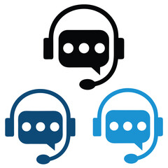 Three Professional Customer Support Icons Representing Communication and Help Desk Services
