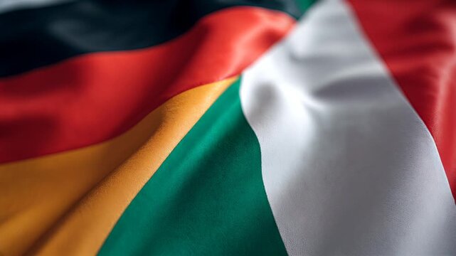 german and italien flag waving together. relations between germany and italy. friendship partnership european union