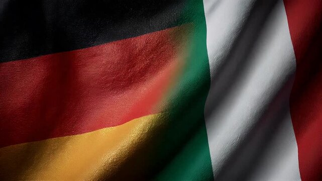 german and italien flag waving together. relations between germany and italy. friendship partnership european union