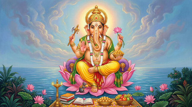 Ganesh statue in the lotus position