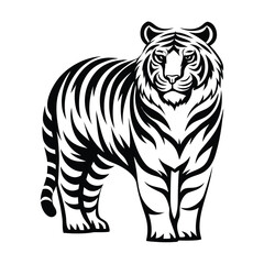 Obraz premium Stylized Black and White Tiger Silhouette Portrait for Modern Tattoo Design or Logo