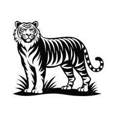 Obraz premium Bold Tiger Silhouette Vector Graphic, Powerful Jungle Predator Symbol for Sports Team
