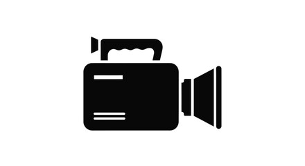 Simple black and white illustration of a vintage video camera