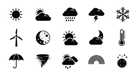 Black weather icons representing conditions a striking silhouette © DELRUBA