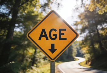 Road Sign Indicating Age Reduction with Rustling Foliage Creating a Tranquil Atmosphere Encouraging Reflective Awareness and Personal Growth