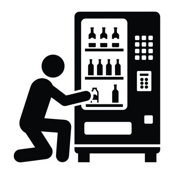 Silhouette of a man reaching into an automatic vending machine filled with bottles