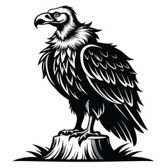 Obraz premium monochromatic vulture eagle silhouette line art vector illustration with a white background