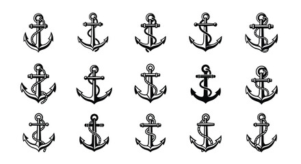 Repeating pattern of vintage nautical anchors in black silhouette © DELRUBA