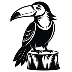 Fototapeta premium monochromatic toucan silhouette line art vector illustration with a white background