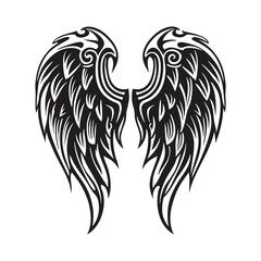 Obraz premium Intricate Gothic Angel Wings Vector Design for Tribal Tattoo and Body Art