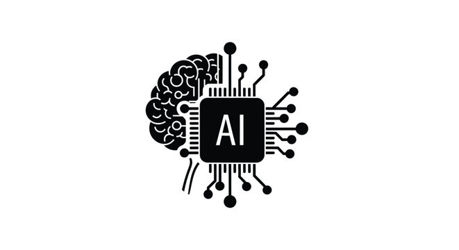 Artificial intelligence concept with a brain and circuit board silhouette